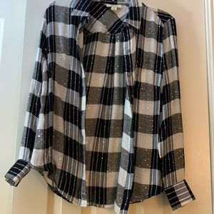 NWT Style & Co. PS Plaid Sequined Long Sleeve Top
